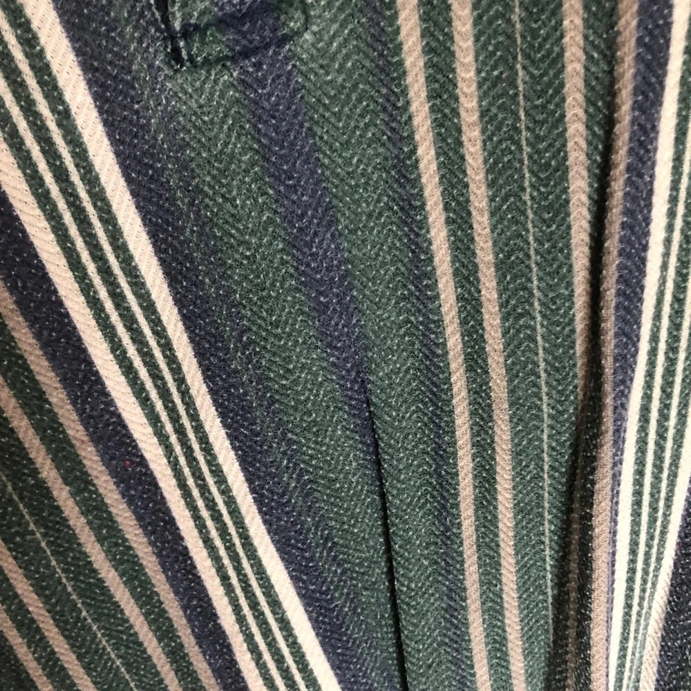 Striped V-Neck Top in Forest Green, Navy & Cream